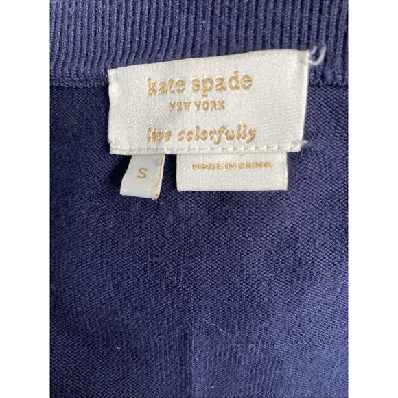 Kate Spade Cardigan Sweater Button 3/4 Sleeve Navy Cotton Embellished Be… - Picture 5 of 7